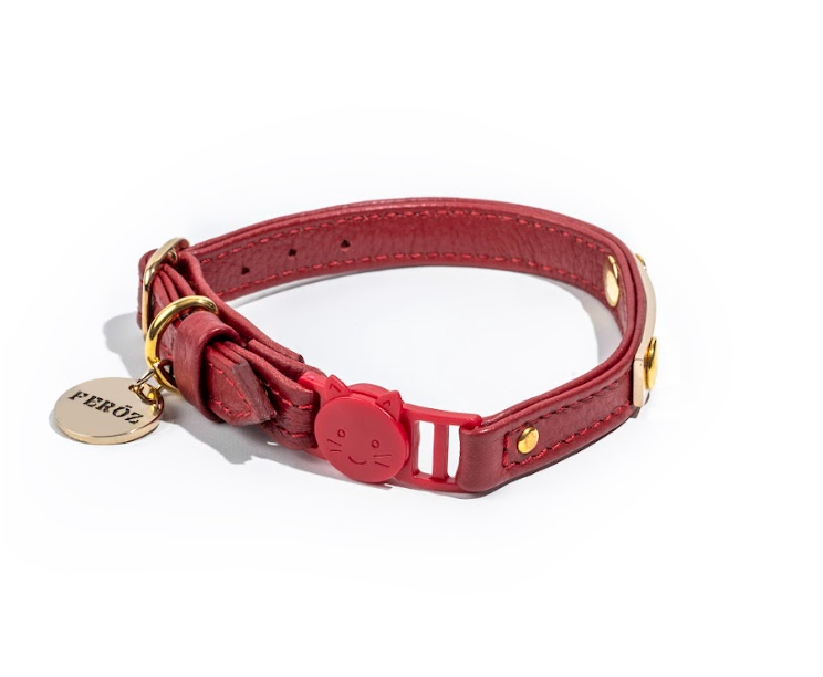 Scarlet red leather cat collar FEROZ URBAN PET FASHION