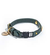 Pine green leather cat collar
