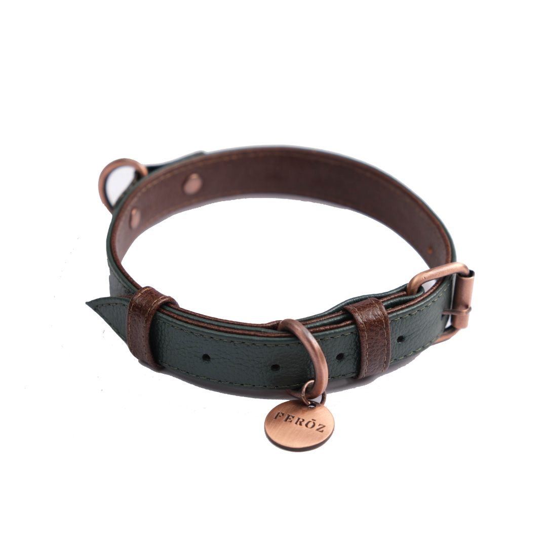 Hunter Leather Dog Collar Green and Brown FEROZ URBAN PET FASHION