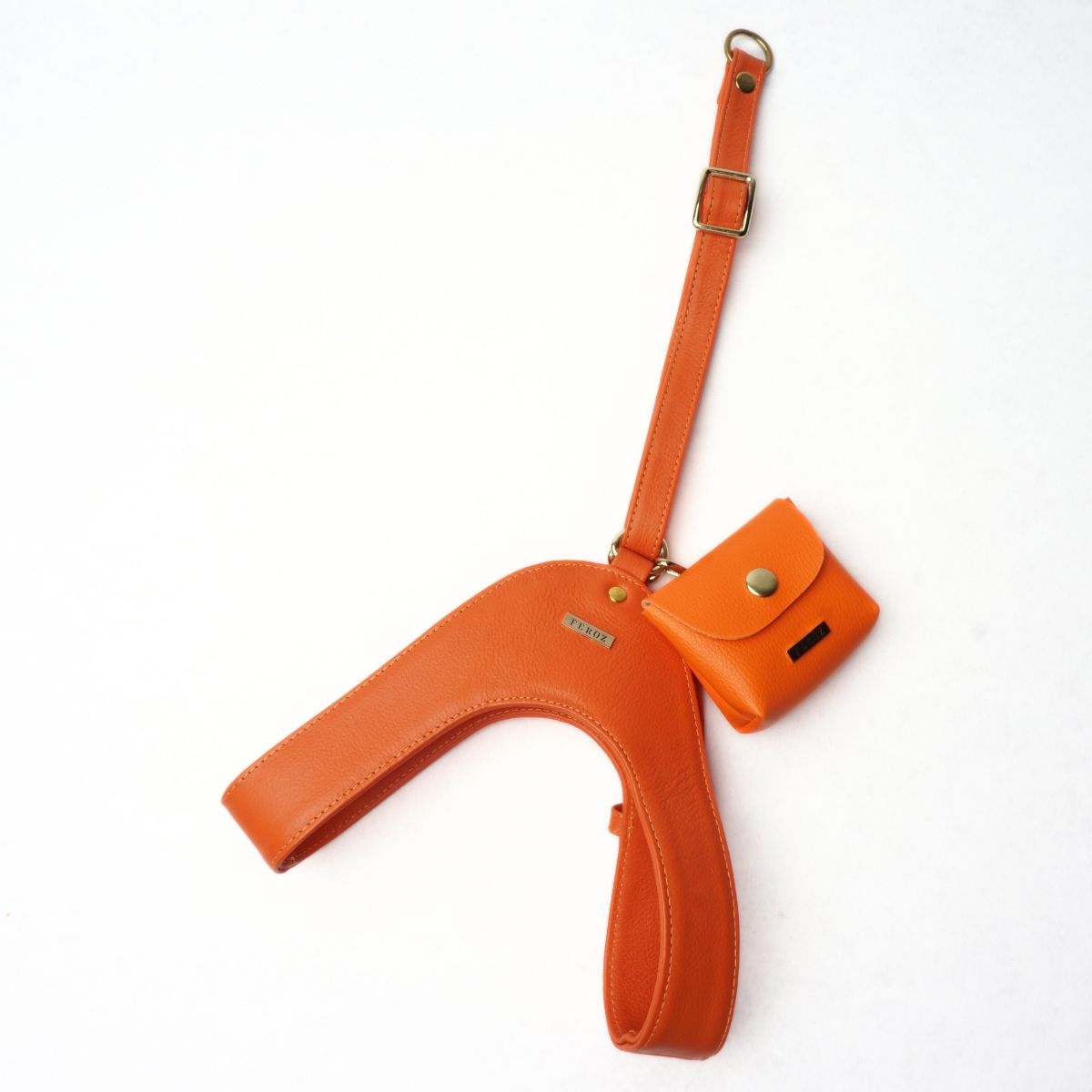 Orange leather dog harness