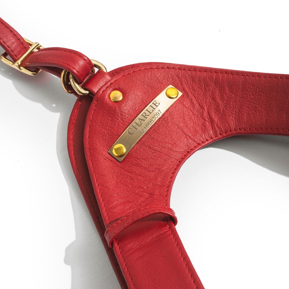 Scarlet red leather dog harness