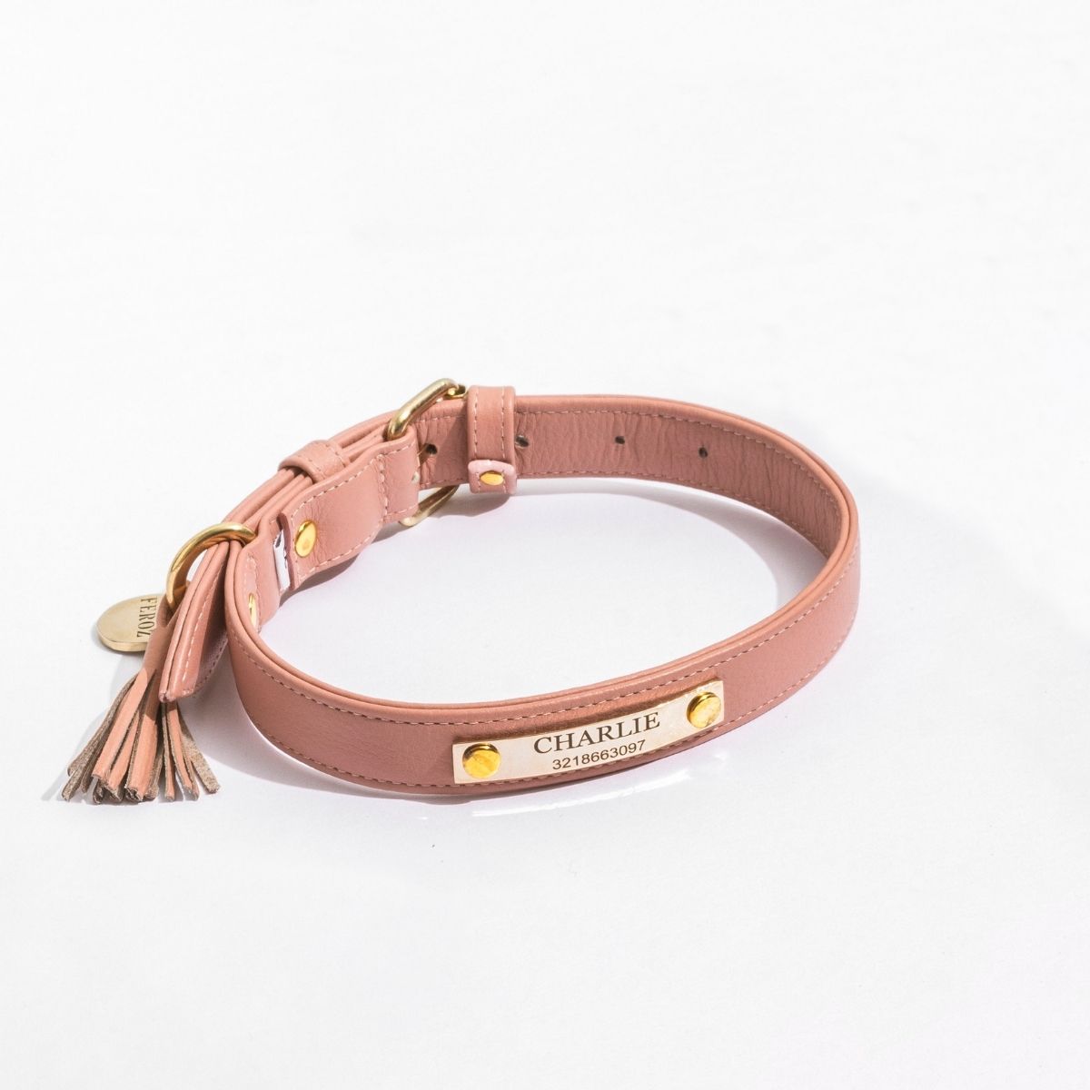 Dusty rose leather dog collar