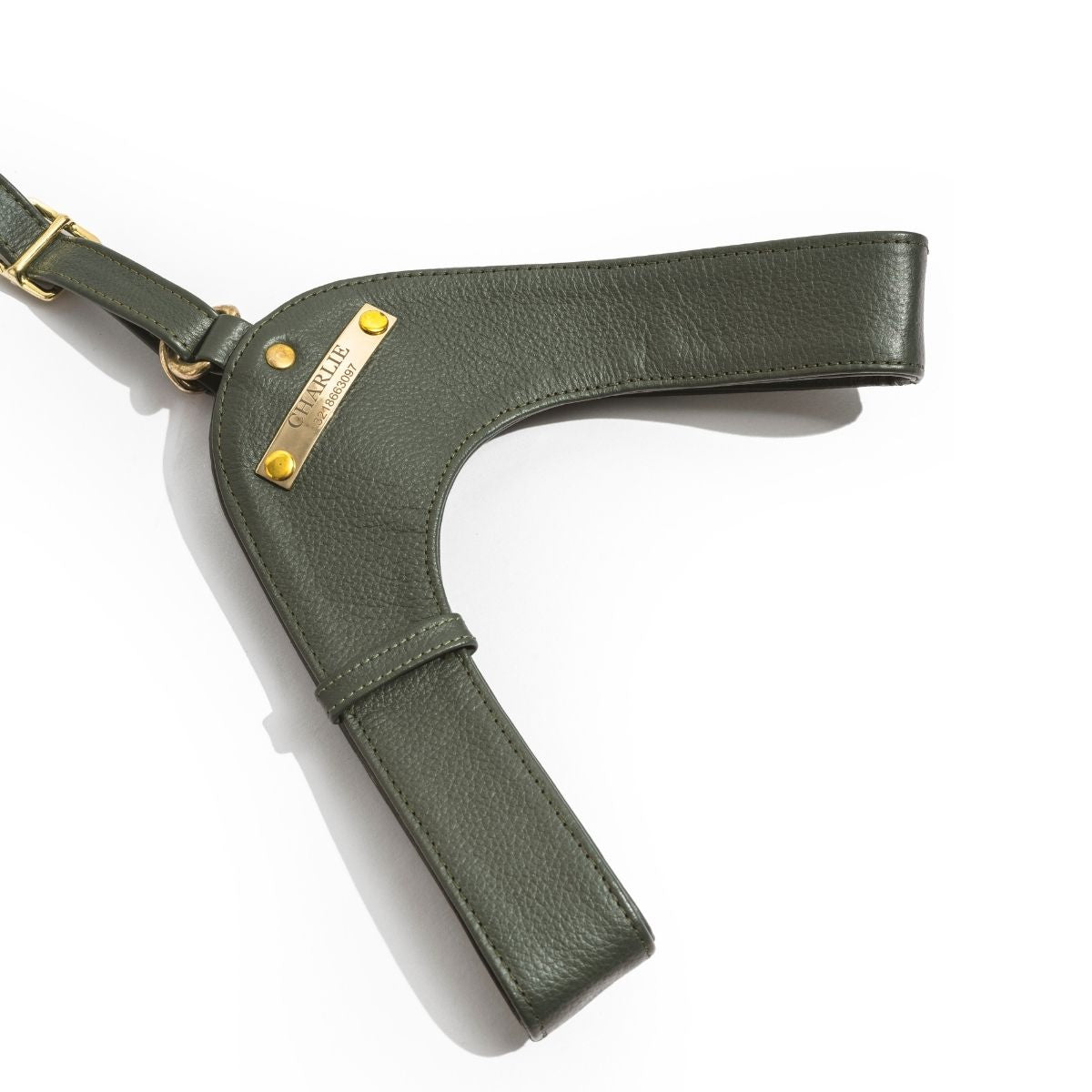 Pine green leather dog harness