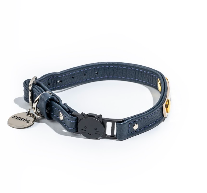 dog collar blue leather cat collar