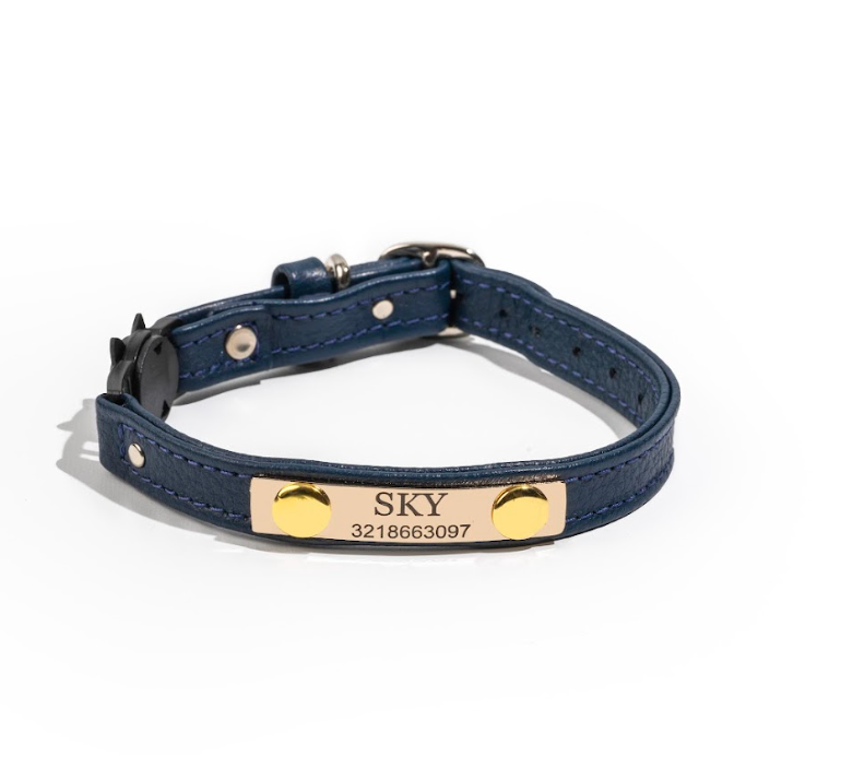 Navy Blue leather cat collar