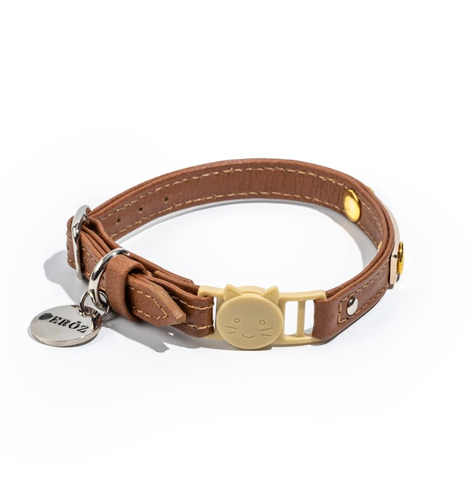 Camel Leather Cat Collar