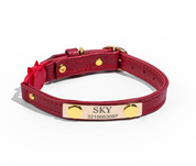 Scarlet red leather cat collar