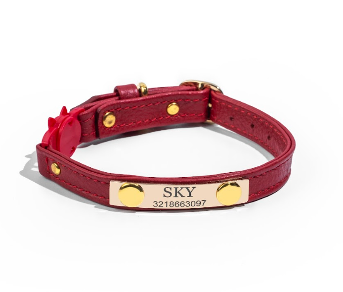 Scarlet red leather cat collar