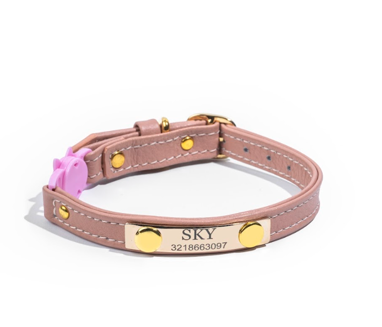 Dusty rose leather cat collar