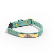 Light blue leather cat collar