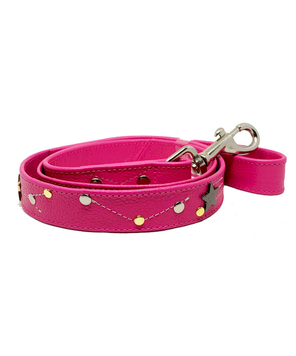 Pink Astral leather dog leash