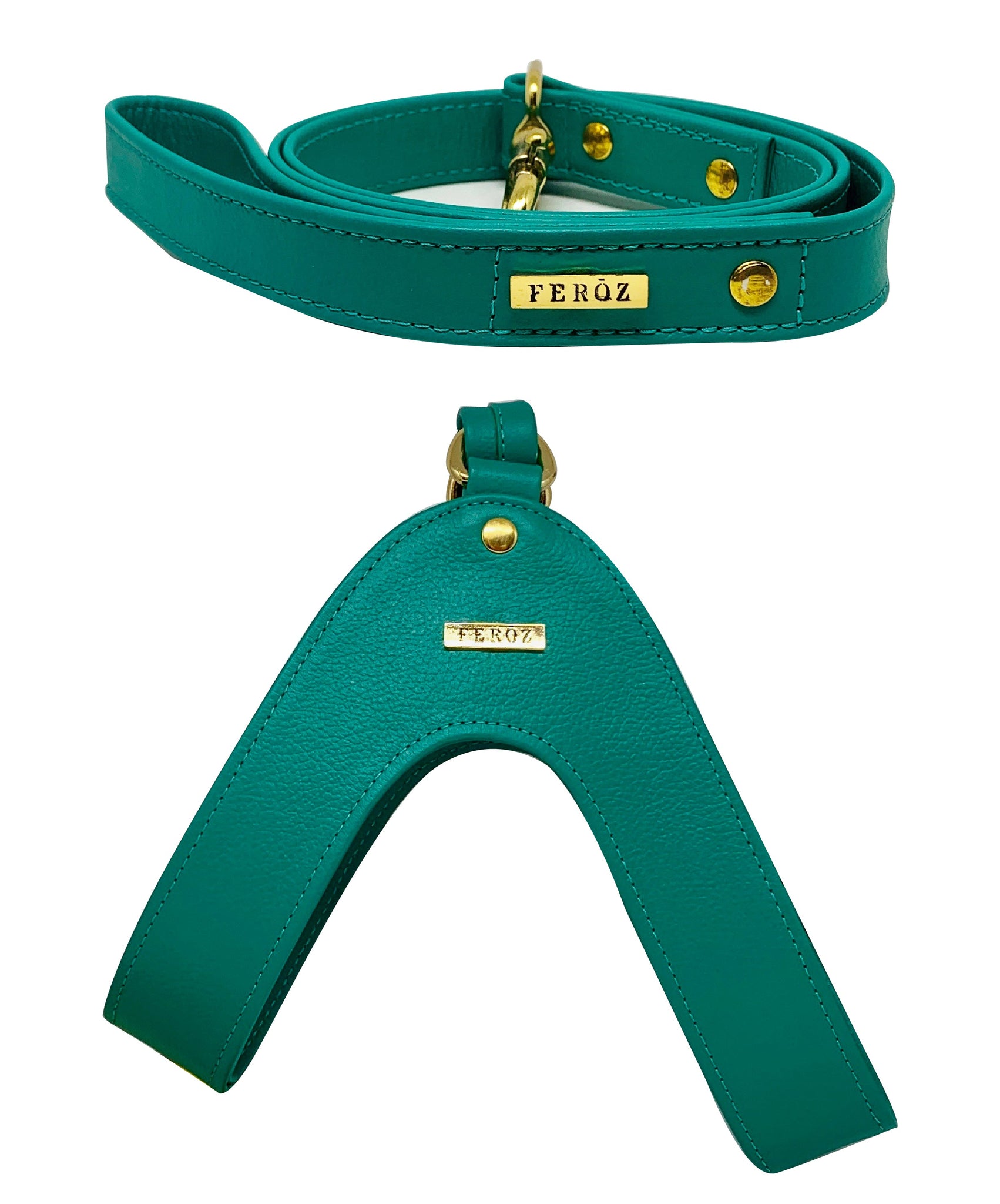 Turquoise leather dog harness