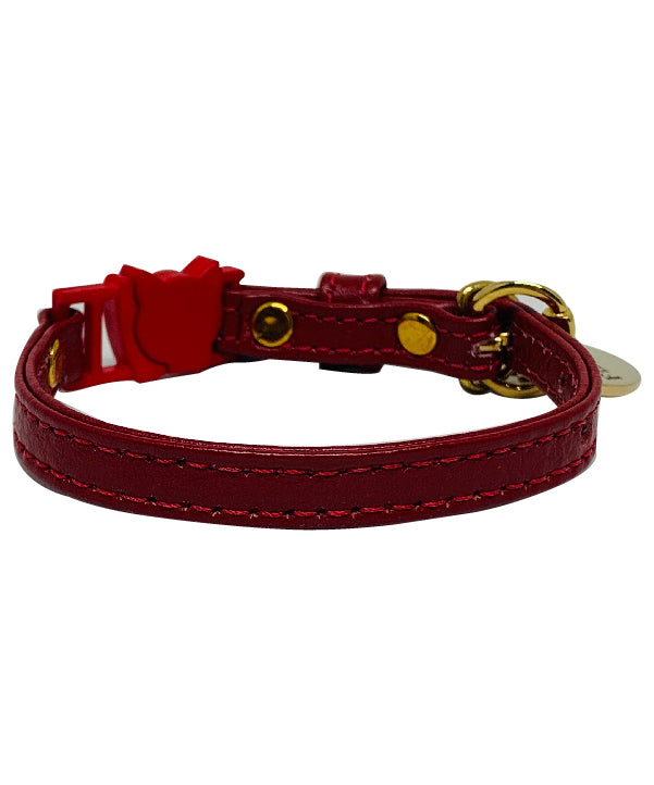 Scarlet red leather cat collar