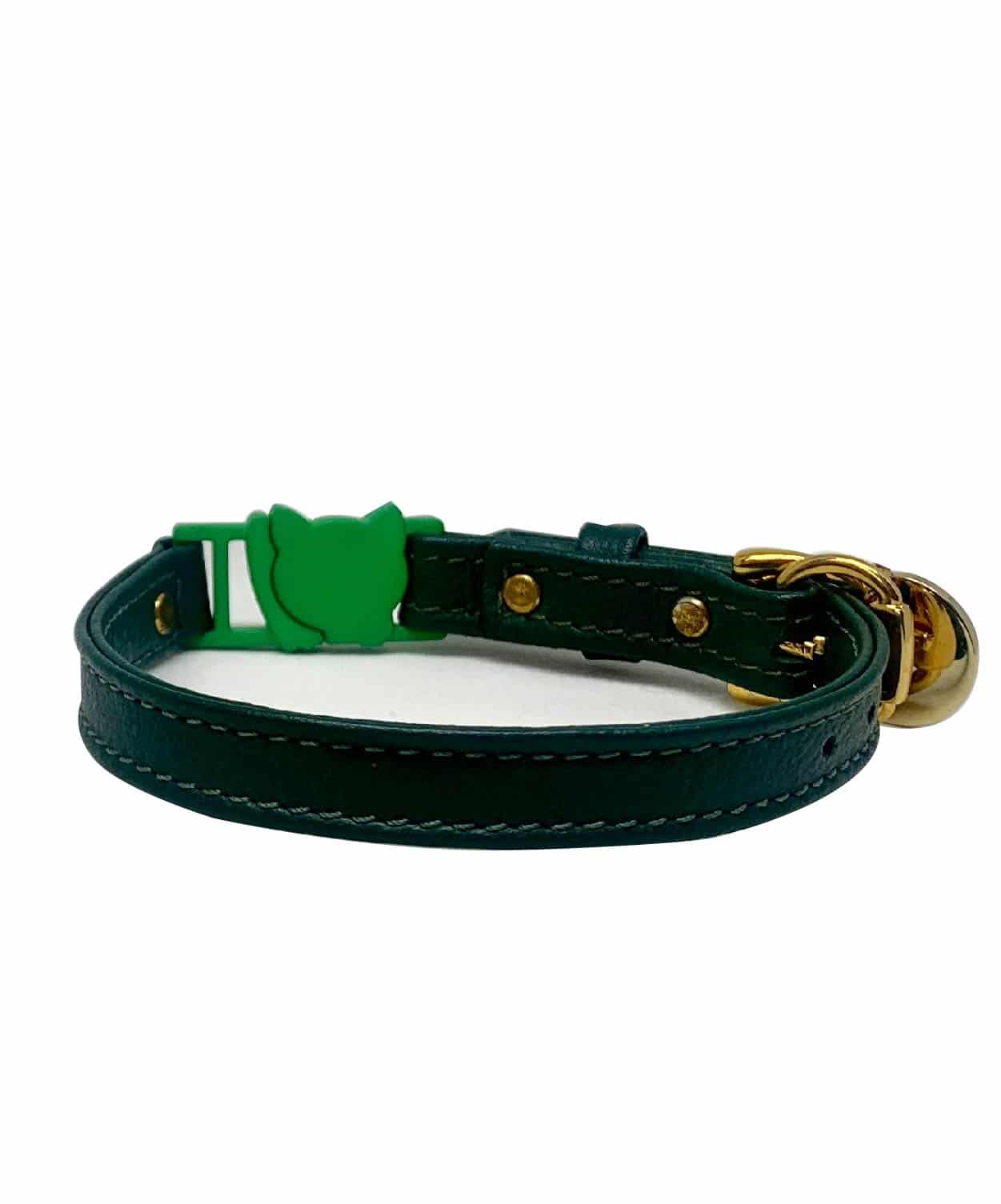 Pine green leather cat collar
