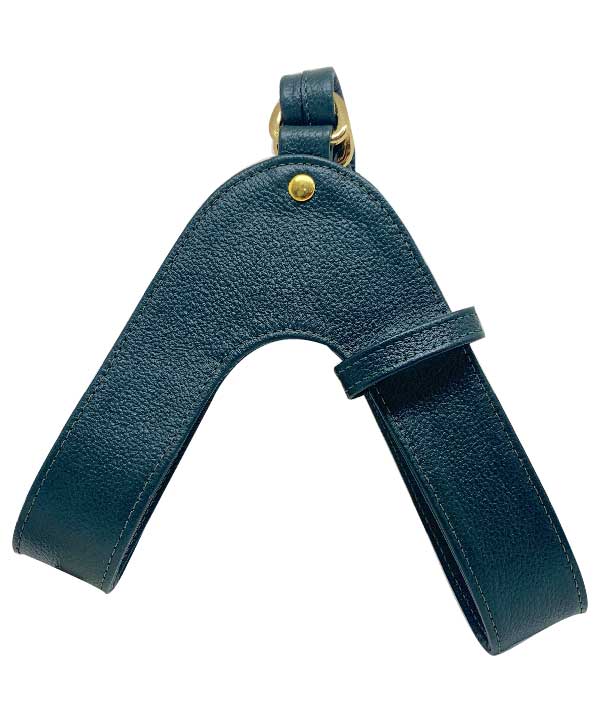 Pine green leather dog harness