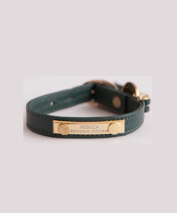 Green pine leather dog collar