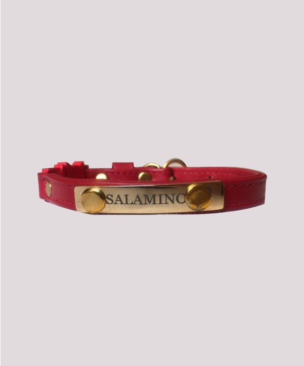 Scarlet red leather cat collar